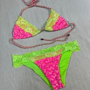 Beach Bunny Swim All Bright with Me Lady Lace Bikini RARE XL